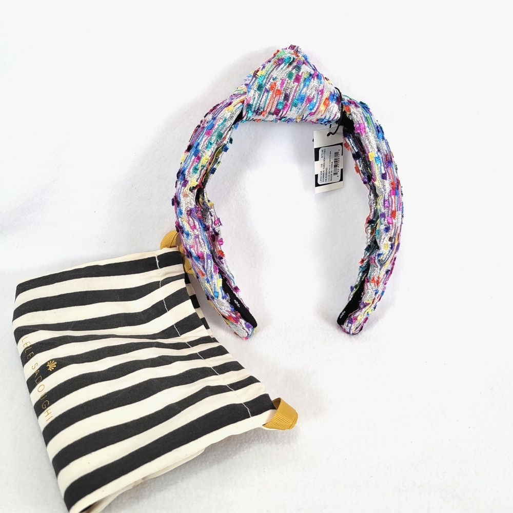 Lele Sadoughi Womens Metallic Confetti Knotted Headband Silver Pouch Maximalist